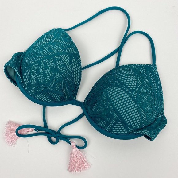 Victoria's Secret Other - Victoria's Secret Teal Lace Push Up Tie Bikini Top